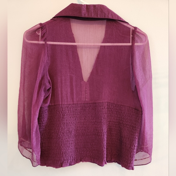 FAISCA Hook and Eye Ruffle Blouse. Raspberry color. Beautiful, unique top XS - Picture 4 of 4